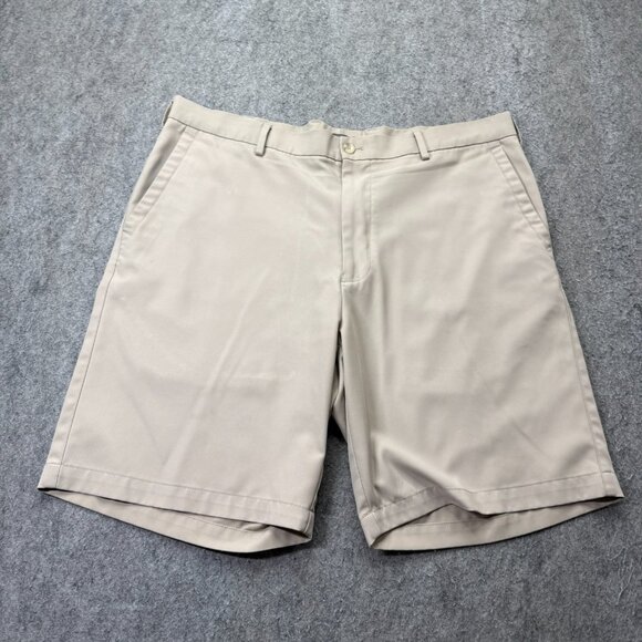 Peter Millar Salem Performance Golf Shorts Men 38 Beige Khaki 9" Classic Fit b97 - Picture 1 of 16